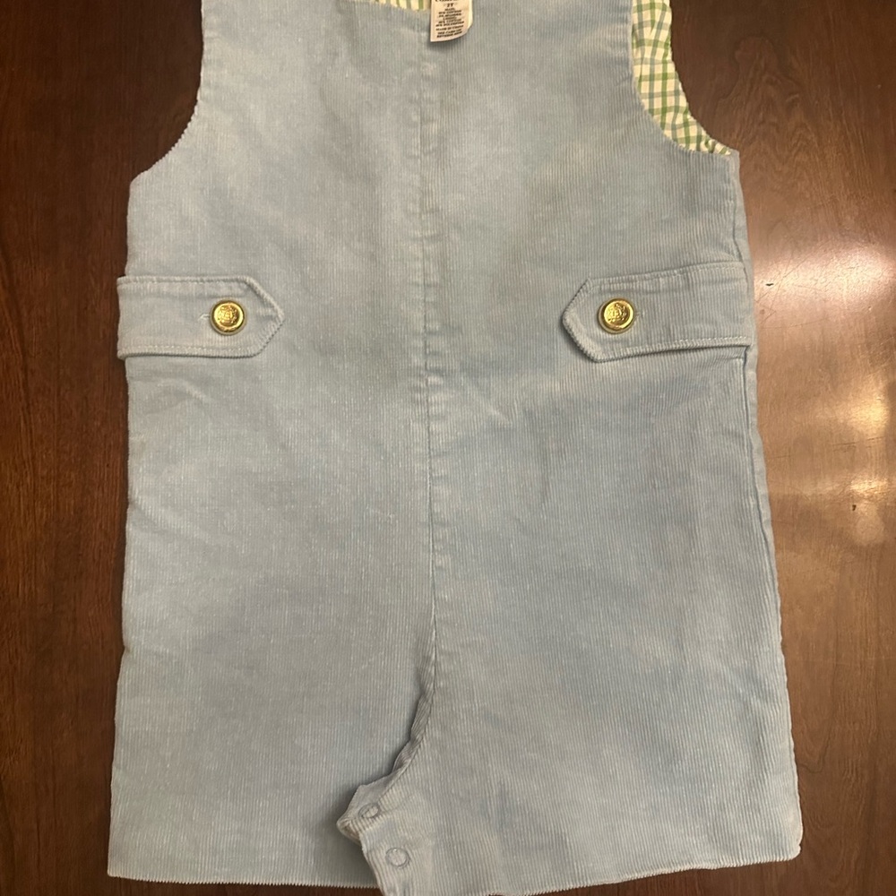 TBBC Jon Jon- light blue corduroy  with blue/green plaid lining- 2T